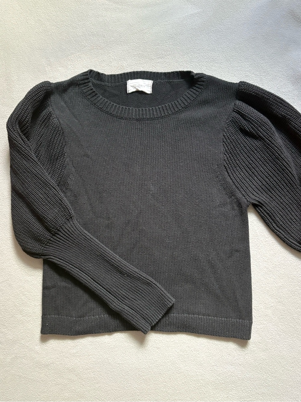 Six/Fifty Black Sweater Puff Sleeve Crew Neck Size Large